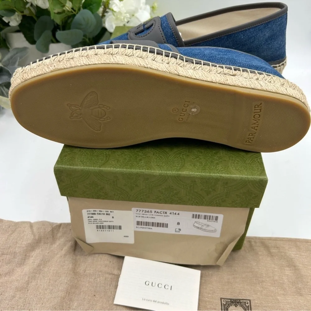 Men’s Gucci, blue denim ESPADRILLES size 8, made in Spain